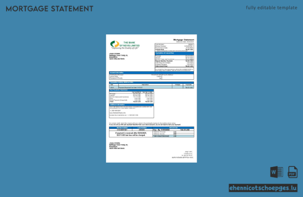 St. Kitts und Nevis – Hypothekenabrechnung der Bank of Nevis in Word- und PDF-Formaten (Beispielvorschau)